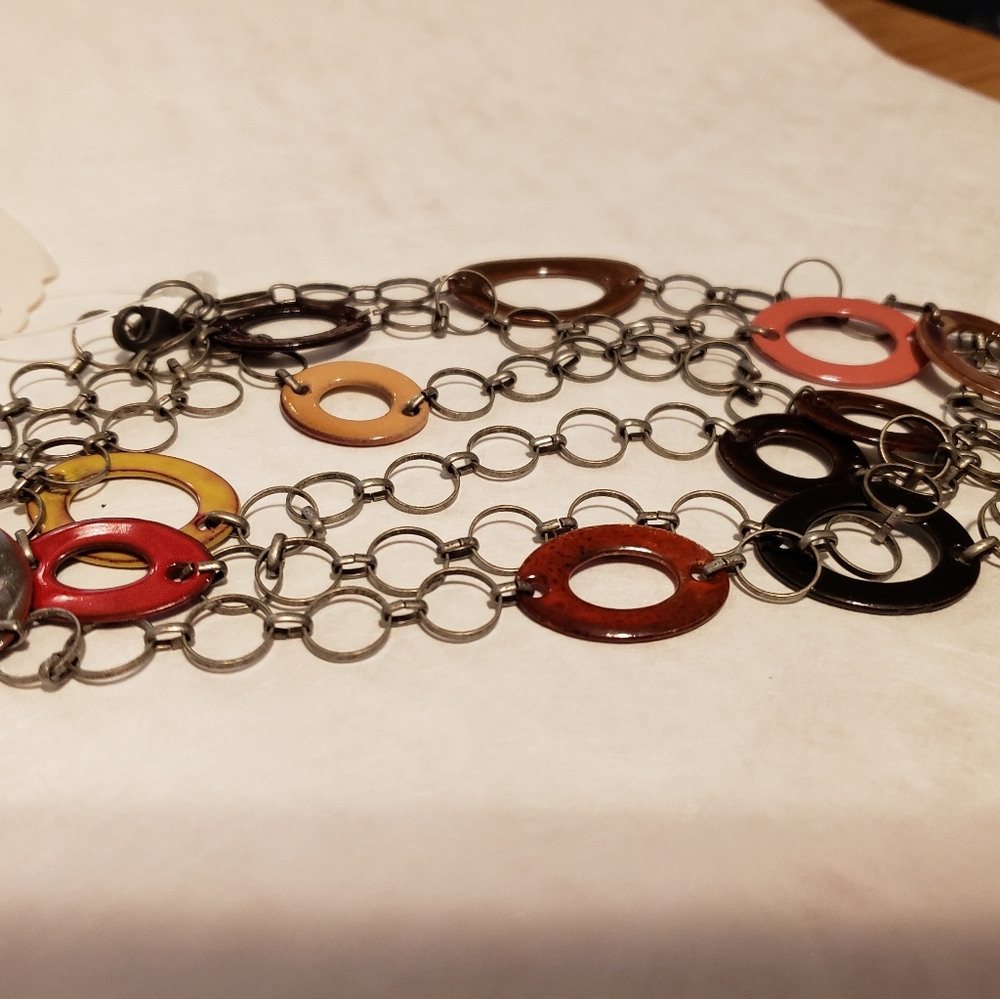 Enamel and silver tone necklace